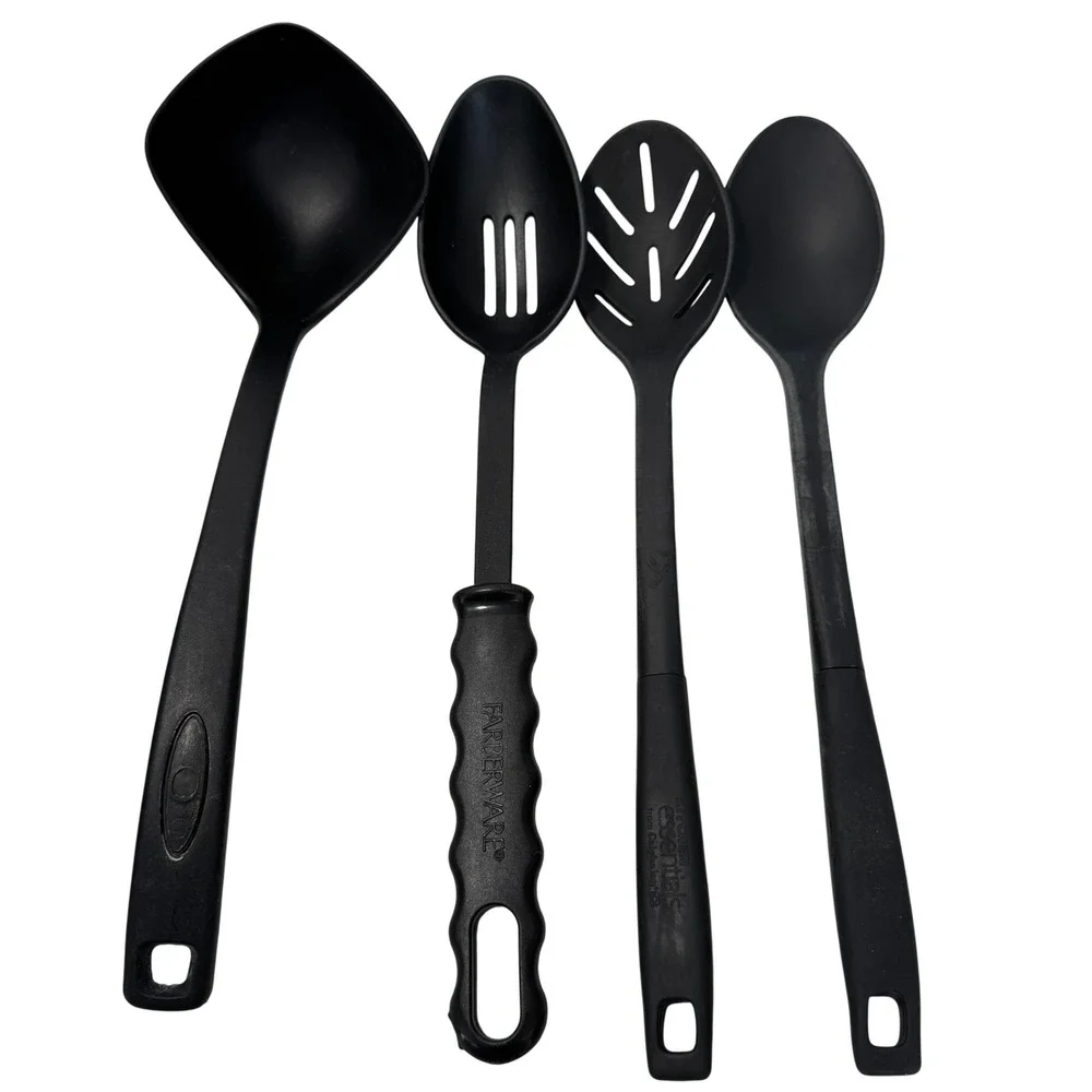 Farberware‎ Calphalon Kitchen Utensil Set 4pc Black Nylon Ladle Slotted Spoons